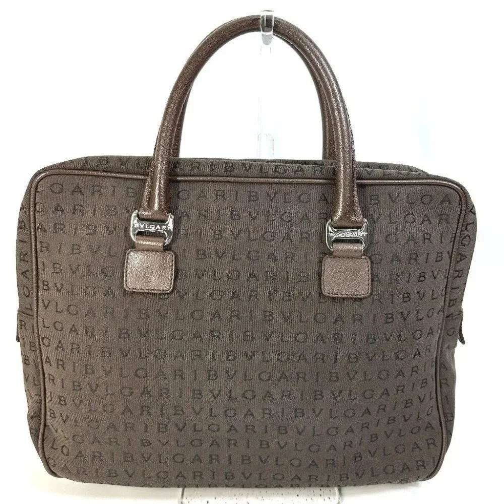 BVLGARI Hand Bag Logo mania briefcase bag Business bag Canvas Brown/Orange
